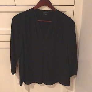 Theory black silk blouse with half zipper front